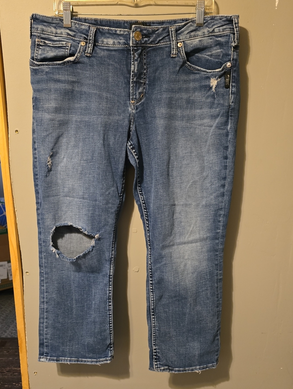 Silver Jeans Light Blue Distressed Ankle Crop Jeans